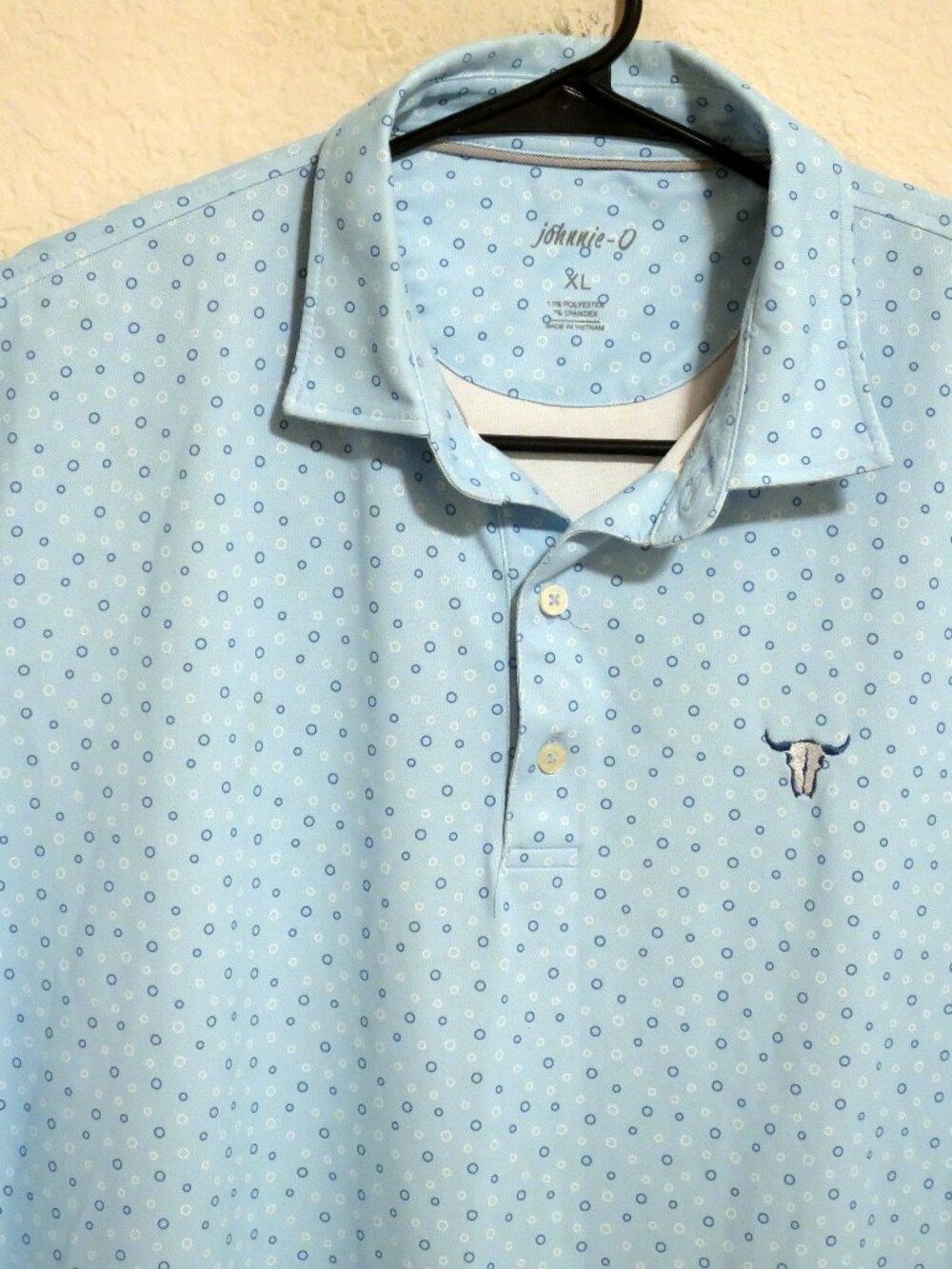Johnnie-O Shirt Mens XL Short Sleeve Golf Performance Polo Light Blue White